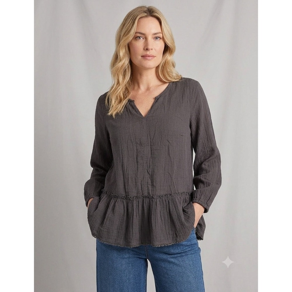Kensie Peplum Blouse Women 1X Grey NWT